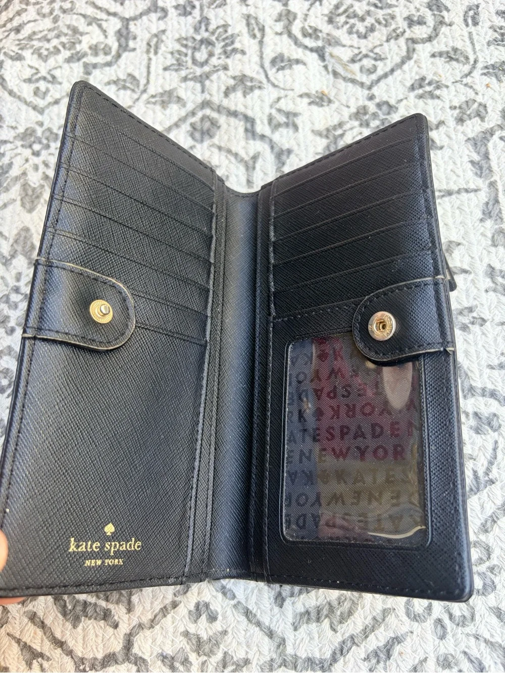 kate spade Black and Cream Checkered Leather Zip Wallet